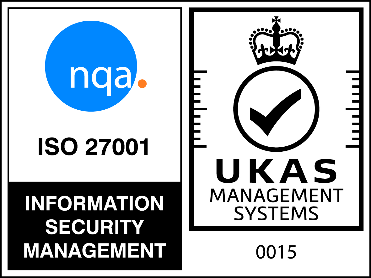 NQA ISO 27001 logo and UKAS logo