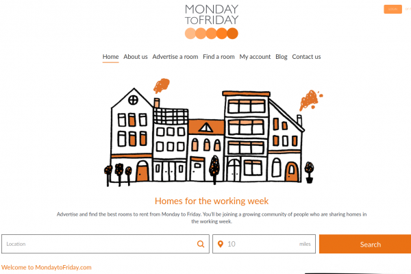 Monday to Friday room rental website homepage