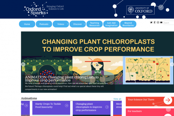 Oxford Sparks, University of Oxford - science outreach - website homepage