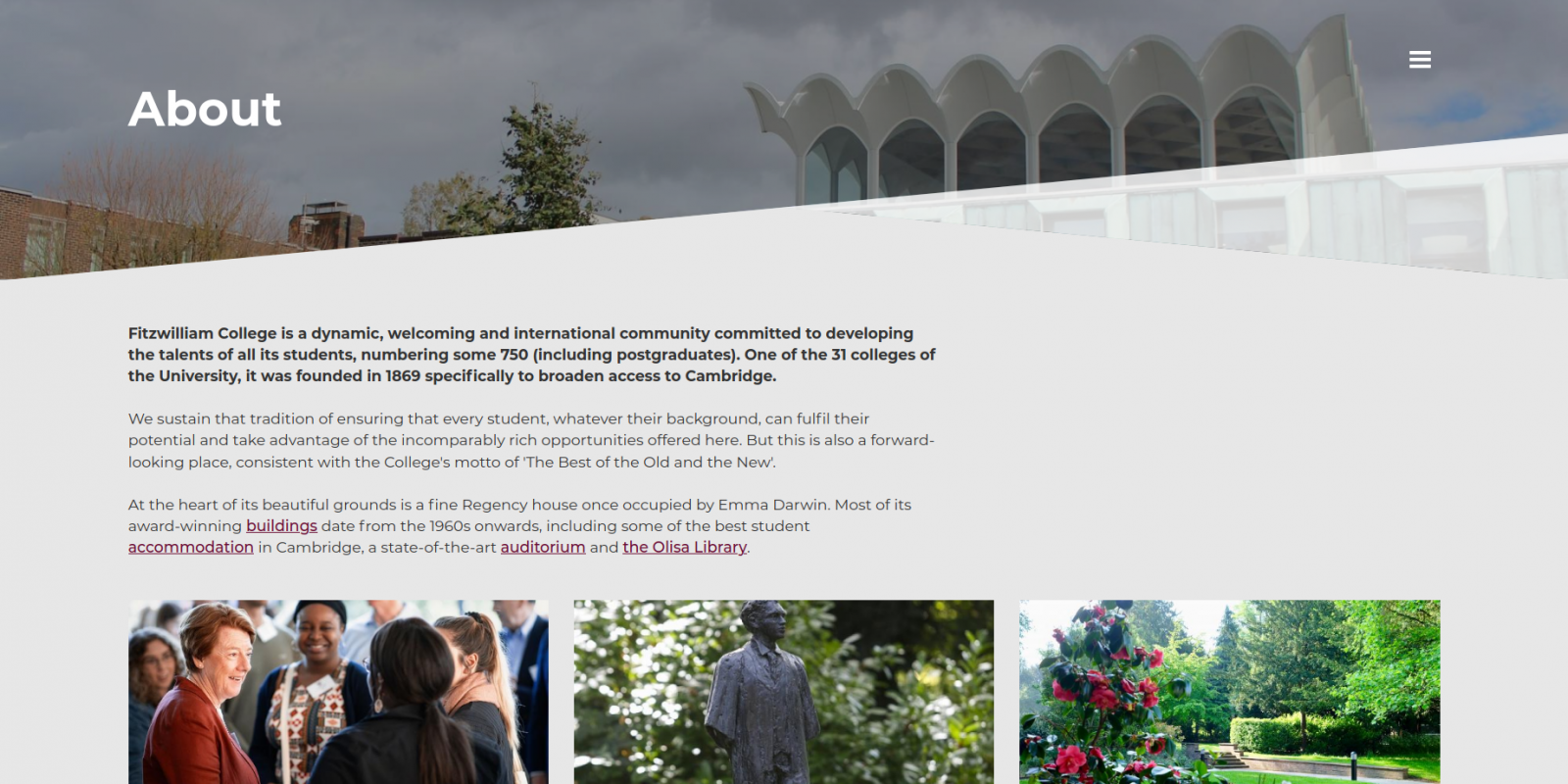 Fitzwilliam College, University of Cambridge - website about page