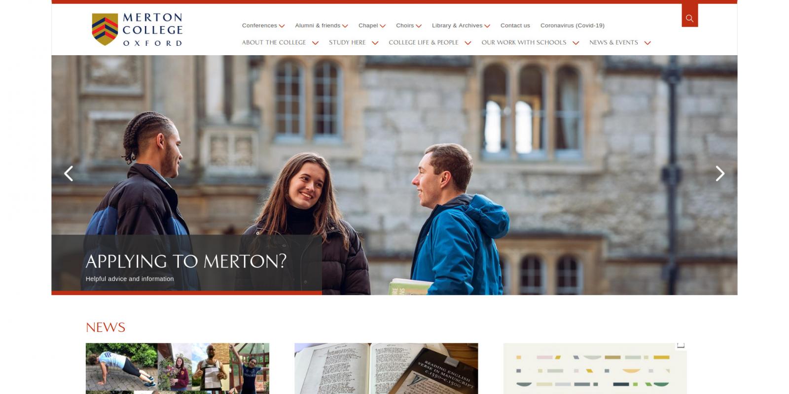 Merton College Oxford website homepage