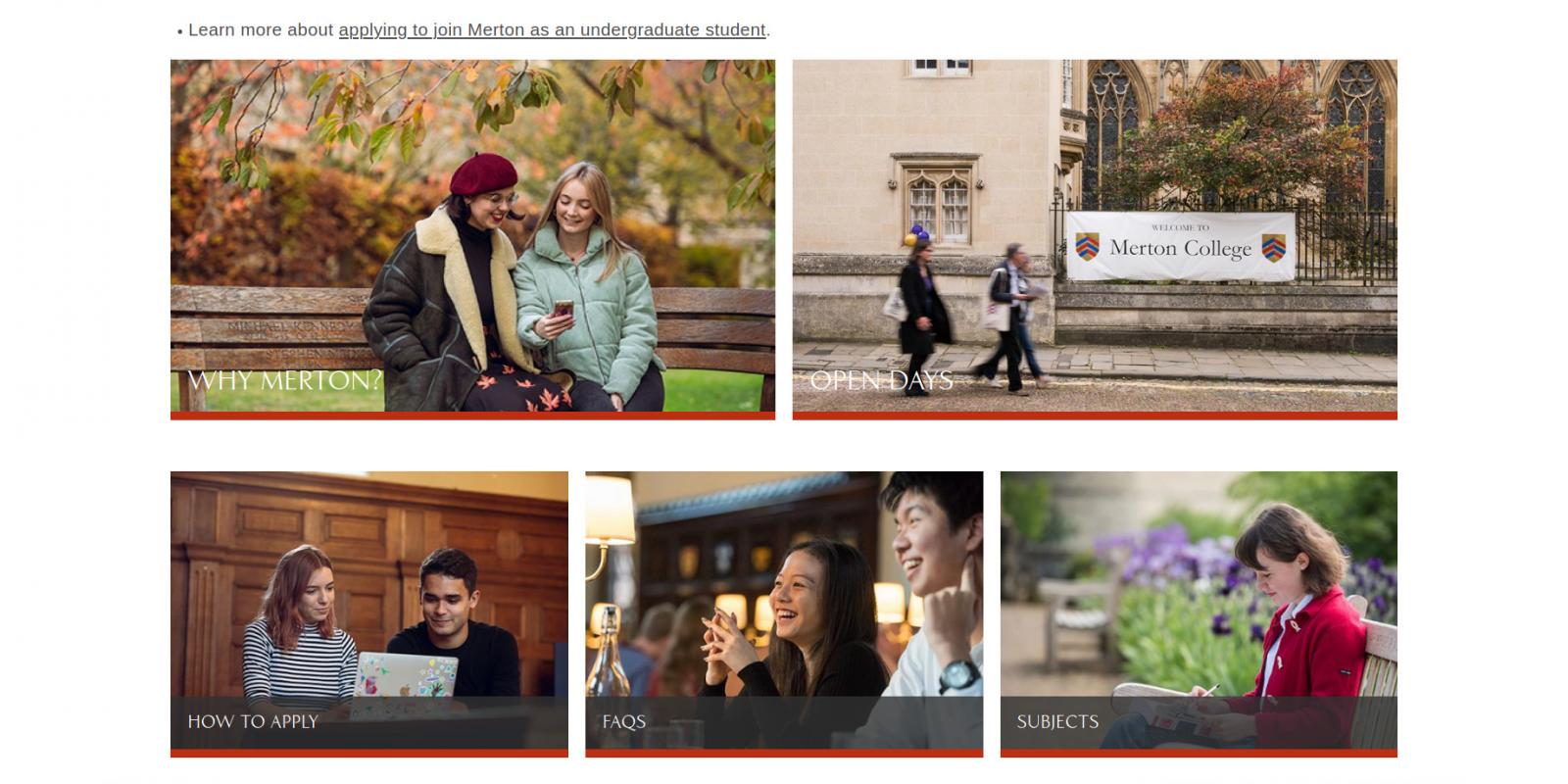 Merton College Oxford website undergraduate landing page