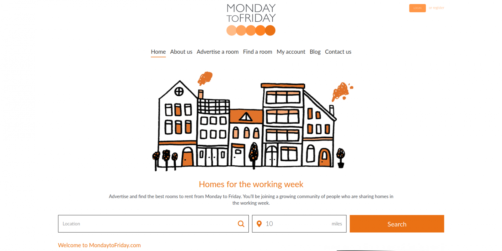 Monday to Friday room rental website - homepage