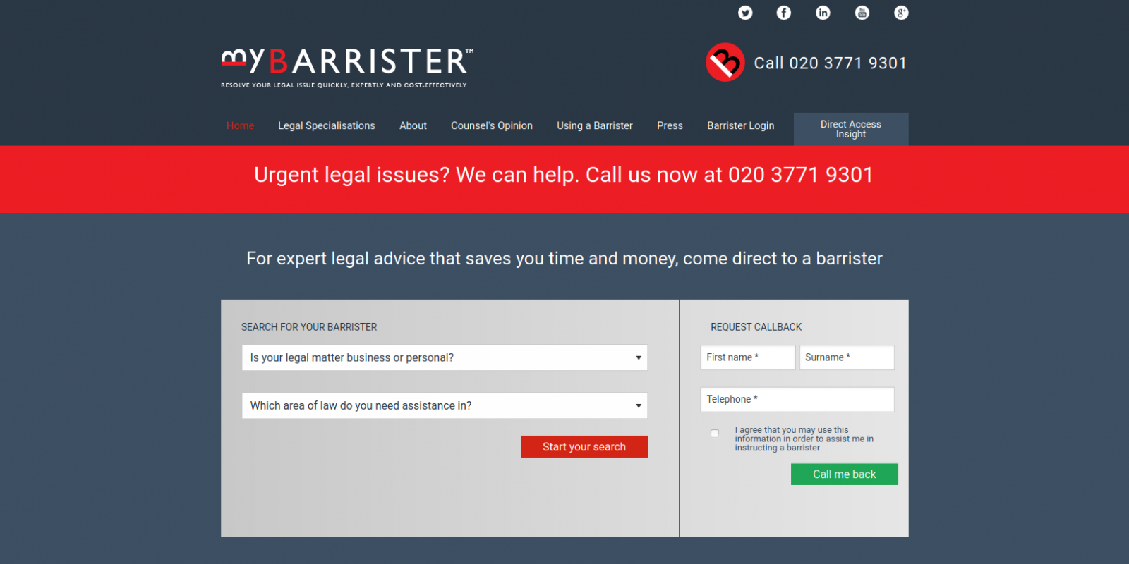 My Barrister website home page