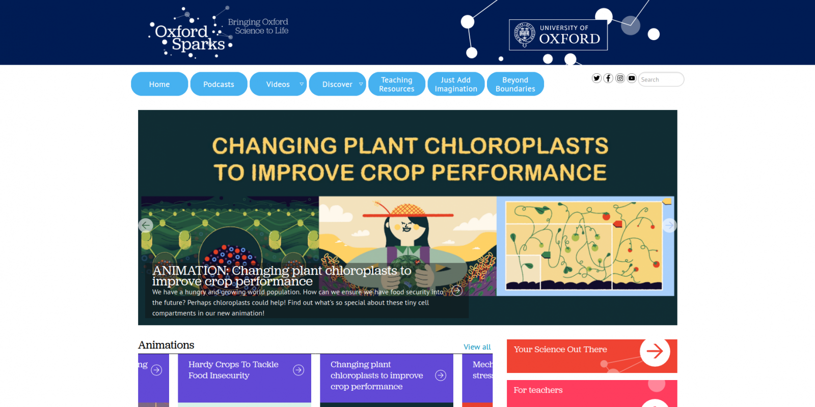 Oxford Sparks, University of Oxford - science outreach - website homepage