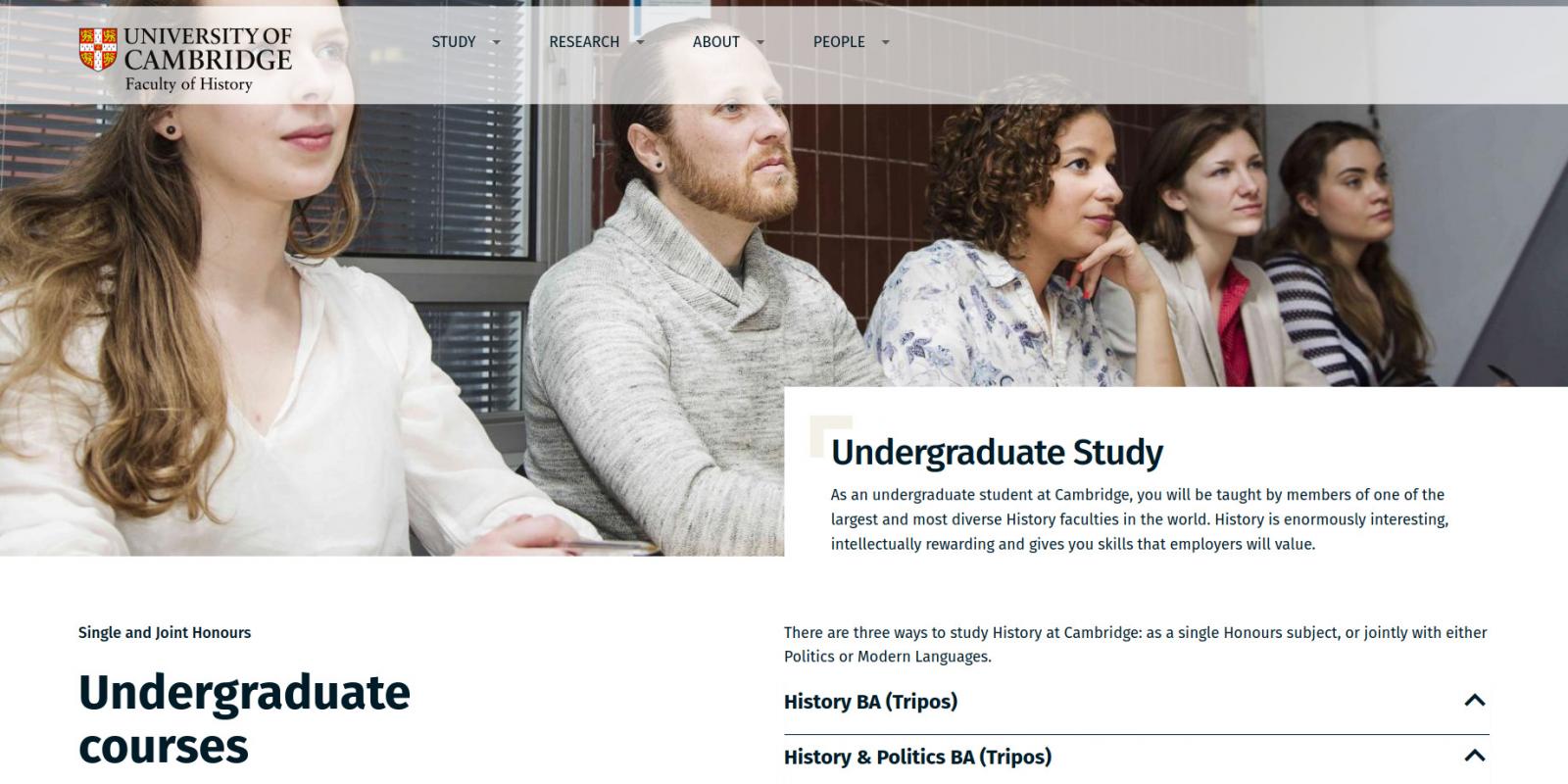 Faculty of History - University of Cambridge - website undergraduate study page