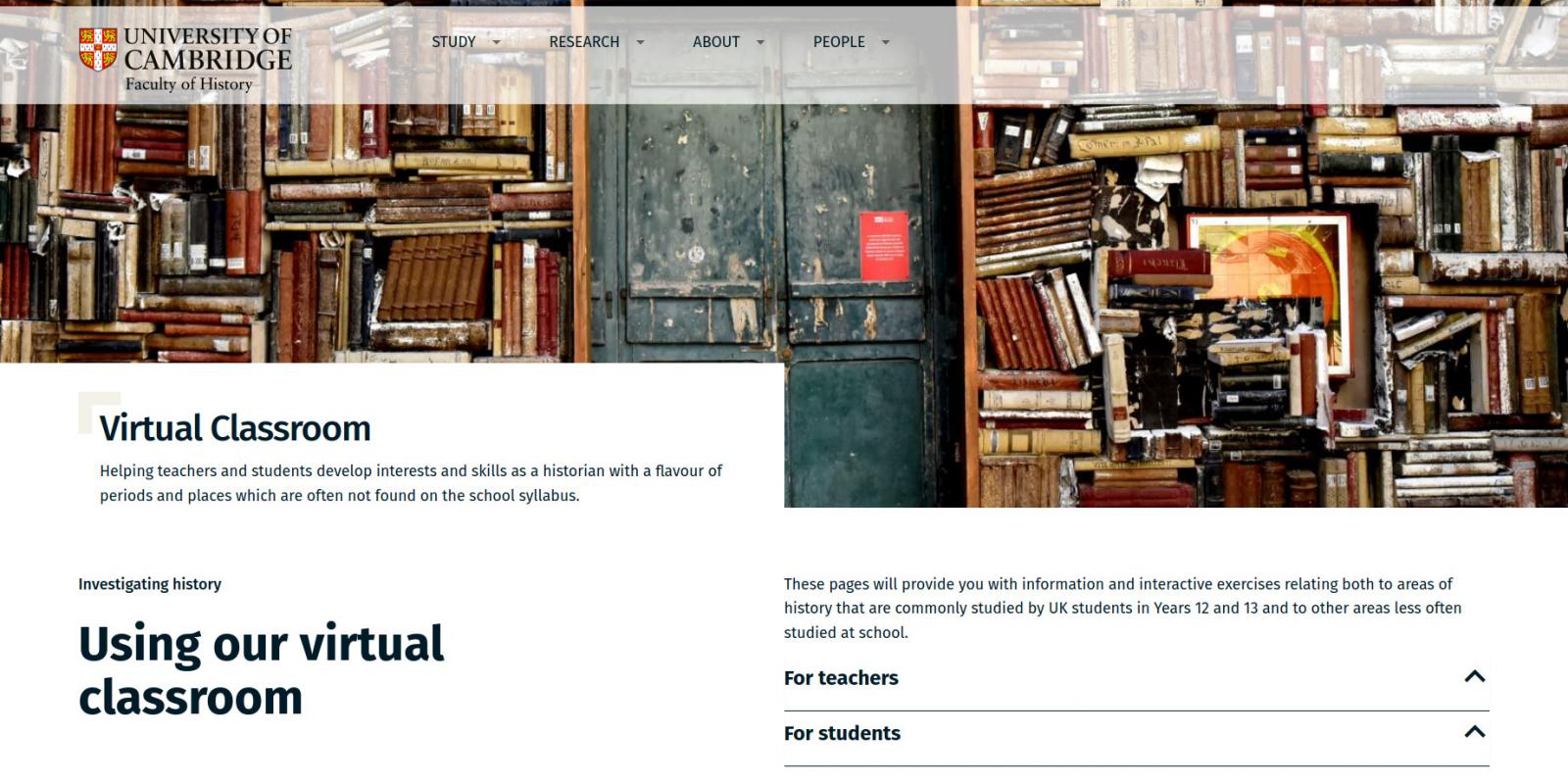 Faculty of History - University of Cambridge - website virtual classroom